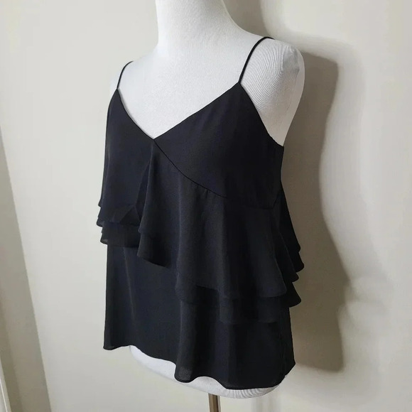 NWT J. Crew Black Drapey Ruffle Cami Tank Top 0 - Picture 2 of 5